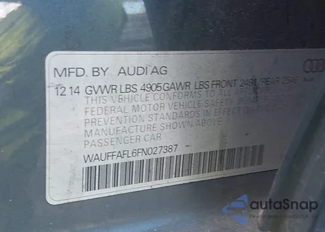 2015 Audi A4 2.0T Premium z USA, uszkodzony, nr VIN WAUFFAFL6FN027387